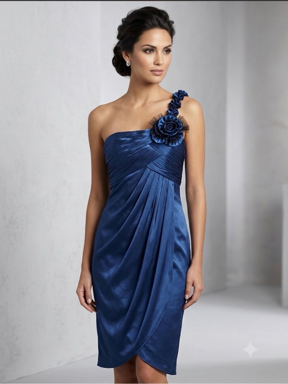 BCBGMaxAzria One-Shoulder Royal Blue Dress with Floral Strap